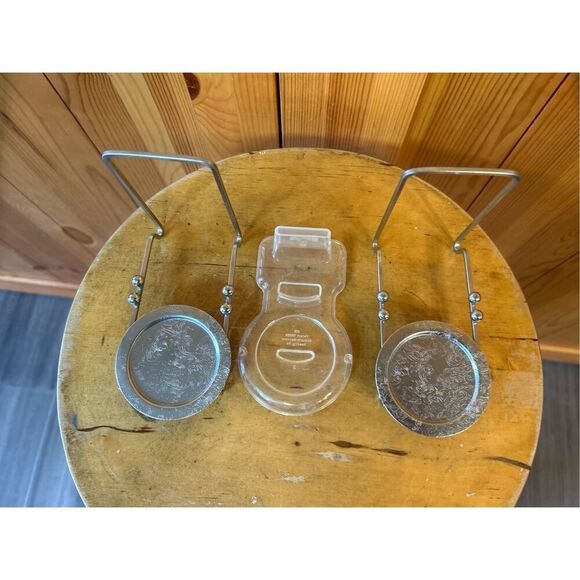 Vintage Metal Tea Saucer Holders (2) Floral Pattern Made in Taiwan, (1) Plastic - Picture 2 of 4